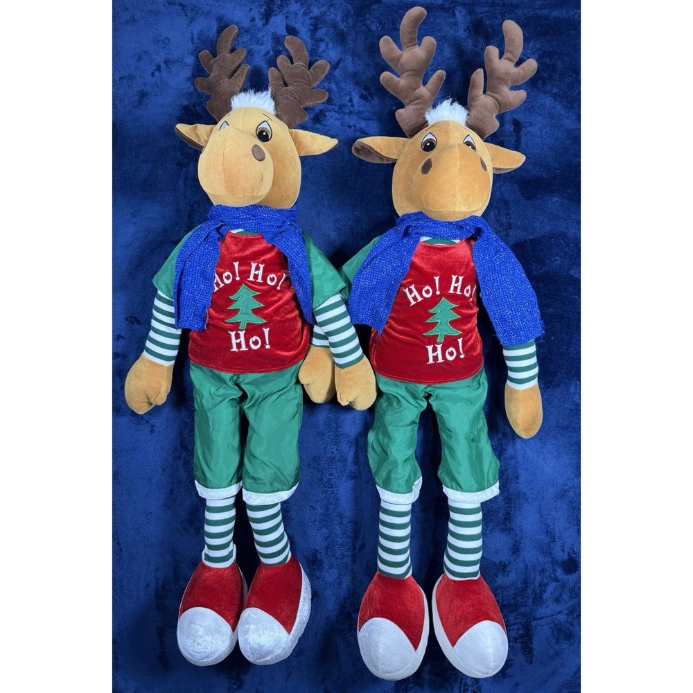 Pair of Rare 40" Dan Dee‎ Holiday Time Kool Kid Reindeer Plush Tags Christmas